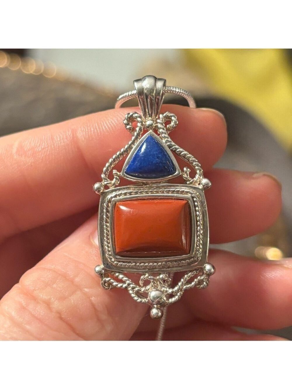 Artisan Brutalist Lapis & Red Jasper Statement Pendant • Sterling 925 • Talisman